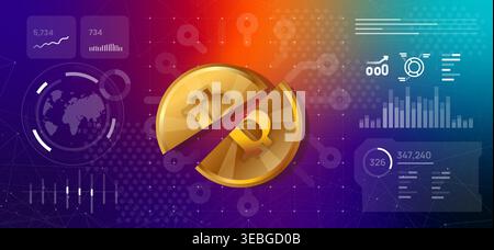 Cryptocurrency halving event and digital asset economy concept with golden coin split in half on futuristic tech background with world map and Stock Vector