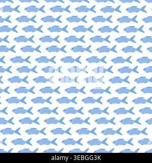 Whimsical sea or river fish seamless pattern simple hand drawn illustration, stylized marine life underwater character for poster, nursery room decor, home design, sea life concept, decorative element Stock Vector