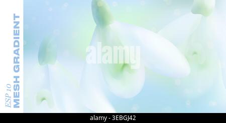 entle spring background features blooming snowdrop petals in pastel gradient. Fresh floral design with soft bokeh effect perfect for romantic Easter Stock Vector
