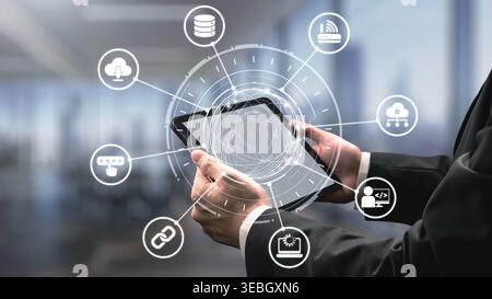 Cloud computing, cloud strategy, and cloud technology transforming digital infrastructure with scalable services, secure data storage, and cloud-based Stock Photo