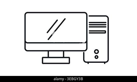 Minimalist desktop computer workstation icon: PC tower and monitor Stock Vector