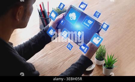 Concept design of managing online documents with cloud storage, digital file management, and secure sharing. Online documents improve workflow, online Stock Photo