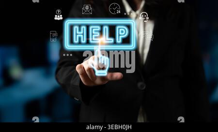 Digital customer support system provides quick assistance, real-time chat, and communication solutions, improving service efficiency, response time Stock Photo