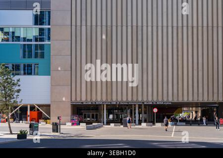 Manchester, UK, 25 April 2026: Modern architectural facade of Aviva Studios, the new home of Factory International, showcasing modern design elements Stock Photo