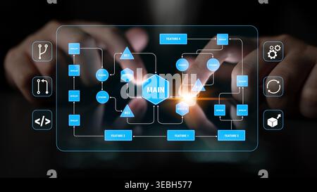 Innovative Interface Showcasing Data Flow with Touch Interaction and Visual Connectivity in a Modern Digital Environment Quark. Stock Photo