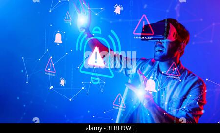 Subject Engaging with Augmented Reality Interface, Vibrant Display of Alerts and Notifications, Innovative Technology in Digital Experience Gluon. Stock Photo