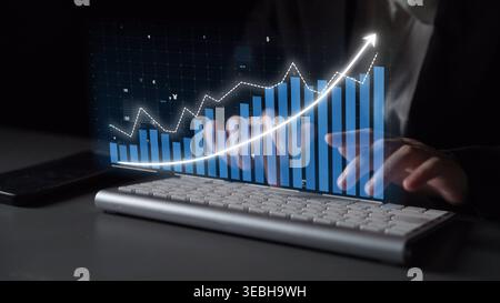 This image features a dynamic analysis of financial data with a focus on business growth trends, highlighting the importance of analytics in decision Stock Photo