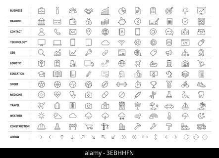Minimal thin line icon set covering business, technology, seo, and more Stock Vector