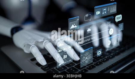 Prompt driven AI interface enabling text, image vision, audio and media video data neural asset and tool in smart creation chat workspace edit. Future Stock Photo