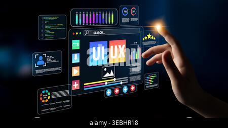 Interactive User Interface Design Concept for Modern Web and App Experience with Touchscreen Interaction and Data Visualization Elements Quark. Stock Photo