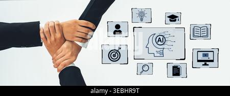 Concept of AI artificial intelligence supporting AI education solution, search, reskill, analytics and AI task management in a connected future AI Stock Photo