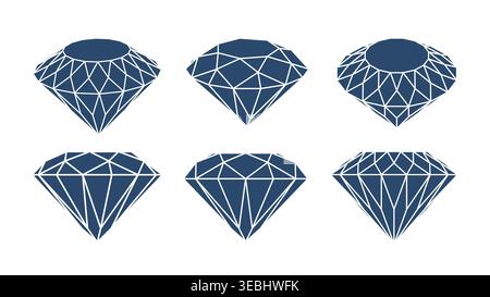 Set of elegant gemstone and diamond icons in glyph style. Stock Vector