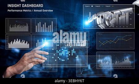 AI enhances business data analytics by automating dashboards, visualizing statistics, and supporting strategic decisions through real-time performance Stock Photo