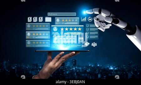 AI analyzing employee performance data, generating insights for HR to improve productivity, retention, and recruitment processes through data Stock Photo