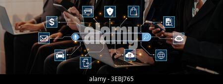Voice search with AI connects users to services and knowledge. Voice search improves access, automation, and productivity across finance, messaging Stock Photo