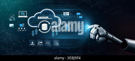 Futuristic Robot Hand Interacting with Cloud Storage Backup Technology and Network Connectivity Visuals Sigmoid Stock Photo