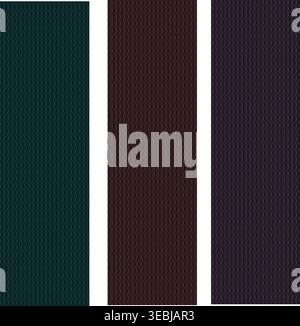 Abstract geometric pattern collection featuring three vertical banners with intricate linear designs and delicate textures in deep teal charcoal brown Stock Vector