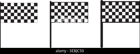 Set of race flags with checkered black and white texture isolated on white background. Start or finish signal on sport car competitions. Rally Stock Vector