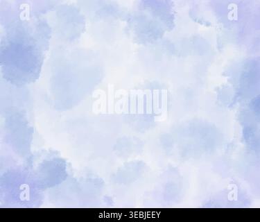 Soft blue and lavender watercolor background with fluffy cloud shapes and smooth washes. Hand painted abstract sky texture on paper, light pastel backdrop for invitations, nursery decor, branding Stock Vector