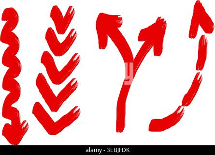 Red Sketch Arrows Set. Hand Painted Direction Arrows Collection.Collection of Red Sketch Arrows and Direction Symbols  Stock Photo