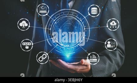 Cloud computing, cloud strategy, and cloud technology transforming digital infrastructure with scalable services, secure data storage, and cloud-based Stock Photo
