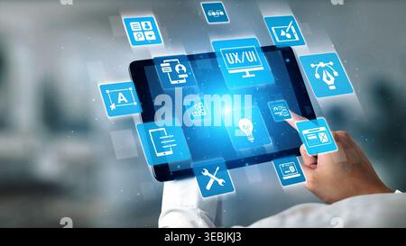 The concept of UX UI design focuses on user experience and interface. This process is essential for creating intuitive applications, enhancing the Stock Photo