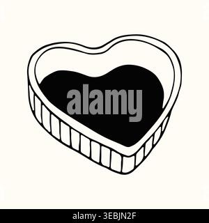 A heart shaped springform cake pan is presented in a clean minimalist line art style. This romantic baking dish illustration is perfect for Valentines Stock Vector