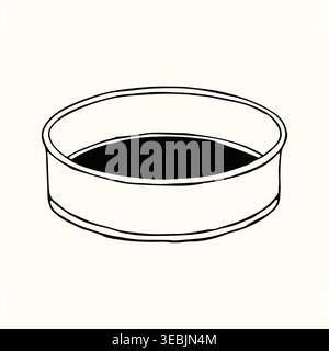 A classic round cake tin or baking pan is illustrated in a minimalist hand drawn style. This essential kitchenware vector is suitable for recipes Stock Vector