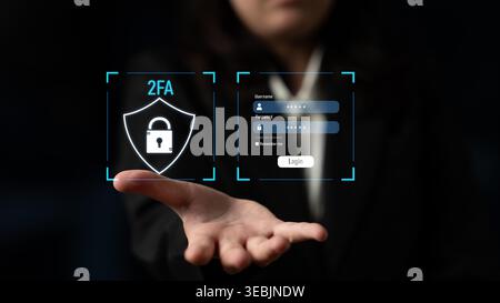 Two-factor authentication strengthens login system security. Adds protection, two-factor authentication increases privacy, and two-factor Stock Photo