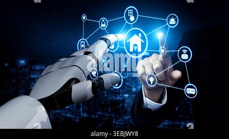 Artificial intelligence elevates smart home experiences, providing enhanced security and convenience. AI optimizes smart home systems for a modern Stock Photo