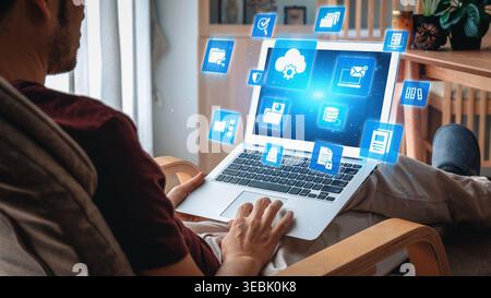 Concept design of managing online documents with cloud storage, digital file management, and secure sharing. Online documents improve workflow, online Stock Photo