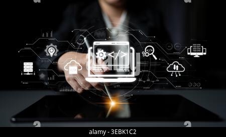 Modern web development concept featuring coding symbols, web development process, web development interface, and web development tools with futuristic Stock Photo