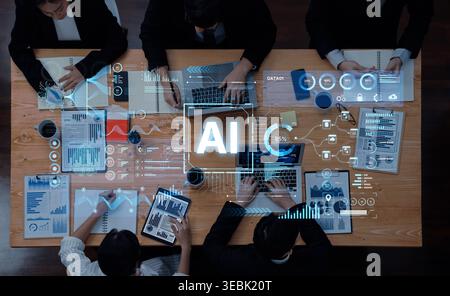 A futuristic AI dashboard for business intelligence. This platform showcases advanced data analytics, processing complex information into visual Stock Photo