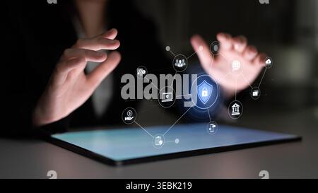 A complete cybersecurity system concept. Providing network protection for online banking, cloud data, financial transactions, and personal identity Stock Photo
