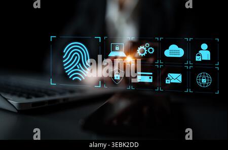 System for safeguarding digital identity using fingerprint authentication, encryption, and secure access protocols across cloud, device, and personal Stock Photo