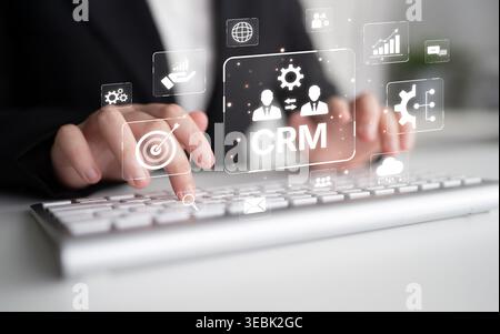 CRM platforms improve customer relationships through data analysis, CRM communication tools, and automation. CRM systems support customer management Stock Photo