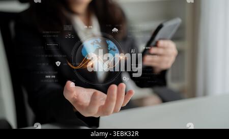 Global AI and data processing system enhances data, AI, and processing efficiency through digital network and global integration of intelligent Stock Photo