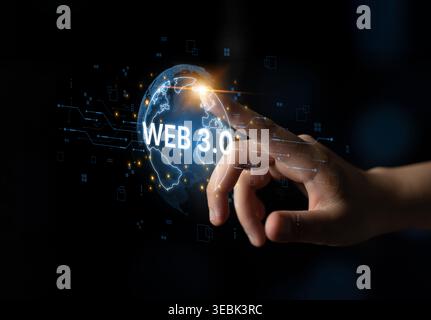 Concept of Web 3.0, the next generation of the internet. This technology represents a decentralized global network built on blockchain, enabling new Stock Photo
