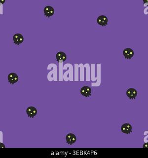 Seamless Halloween pattern with cute minimal skull icons on purple background. Perfect for fabric, wallpaper, wrapping paper, and modern spooky design Stock Vector