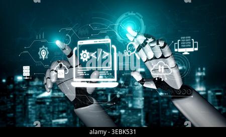 AI streamlines web development with smart coding tools, interface automation, and futuristic design systems for building efficient online platforms Stock Photo