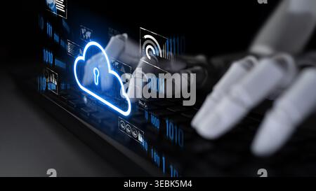 AI artificial intelligence optimizes cloud infrastructure with virtual assistants and intelligent automation, improving scalability, security, and Stock Photo