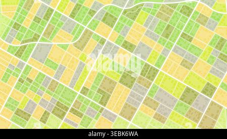 Abstract city map background with colorful zoning blocks and white roads. Vector illustration Stock Vector