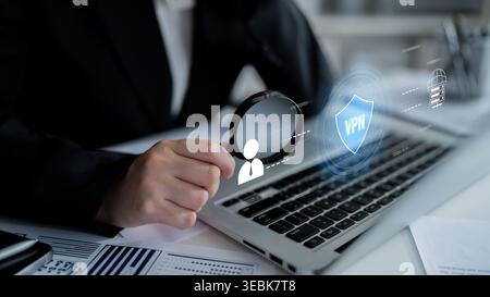 VPN security protects network access. VPN security encrypts data, hides identity, VPN security defends traffic, and VPN security secures connection Stock Photo