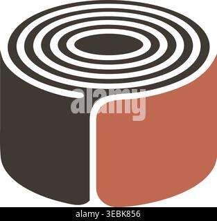 Simple illustration of a rolled exercise mat shown from the front with a visible spiral pattern and two tone body Stock Vector