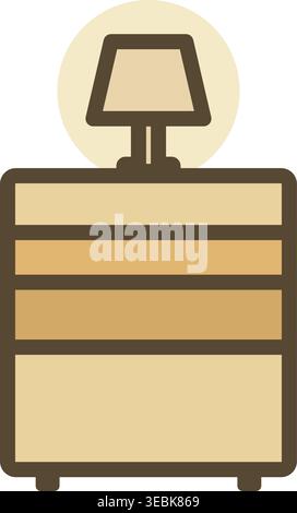 Simple illustration of a bedside cabinet with drawers and a lamp placed on top Stock Vector