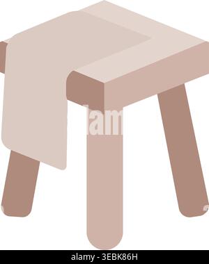Simple illustration of a wooden stool shown in angled perspective with four legs Stock Vector