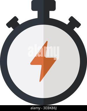 Simple illustration of a stopwatch with top buttons and a lightning bolt symbol in the center Stock Vector