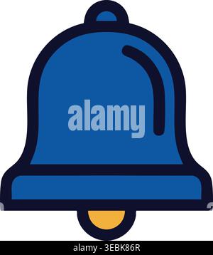 Simple illustration of a blue handbell with a rounded top handle and a gold clapper Stock Vector