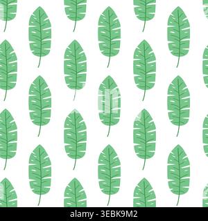 Banana leaf seamless pattern vector flat botanical background summer textile print Stock Vector