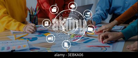 Concept design of managing online documents with cloud storage, digital file management, and secure sharing. Online documents improve workflow, online Stock Photo